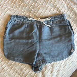 sisstrevolution Blue Linen Shorts with Elastic Drawstring Waistband